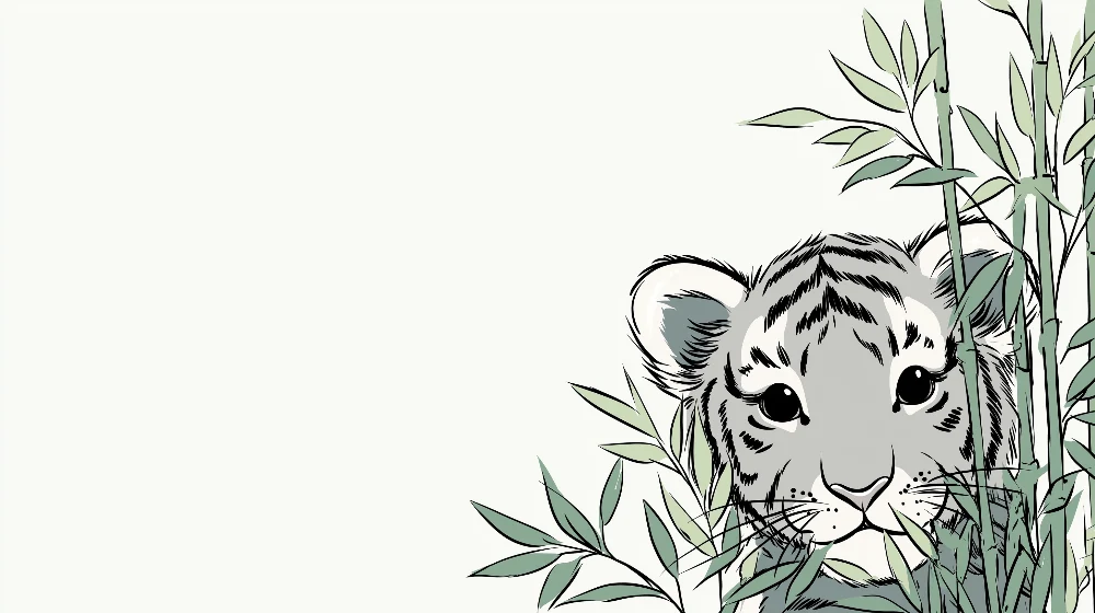 Papel de parede crianç | Jovem tigre e folhagem exuberante