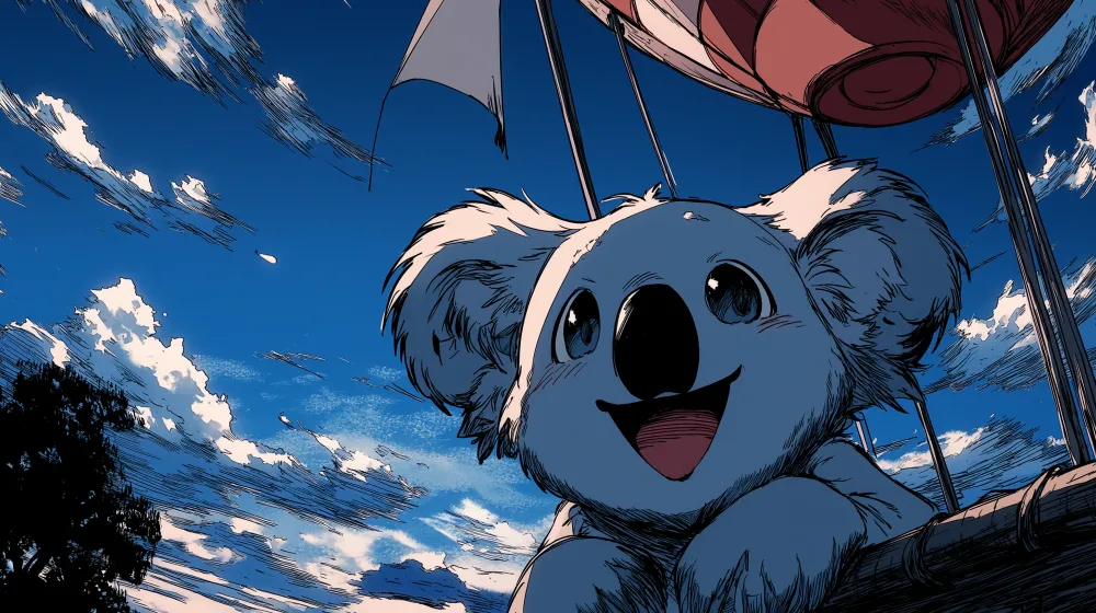 Papel de parede crianç | Koala alegre em balão de ar quente