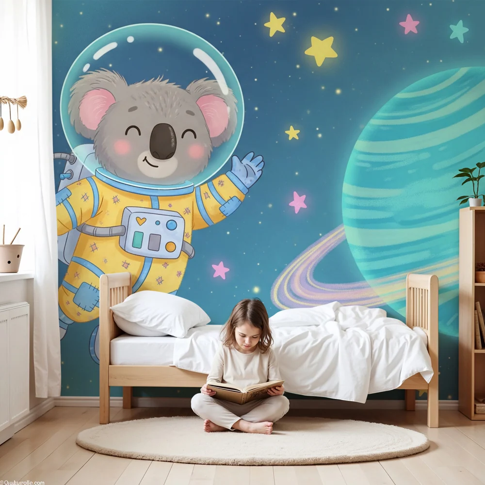 Papel de parede crianç | Koala astronauta e cosmos