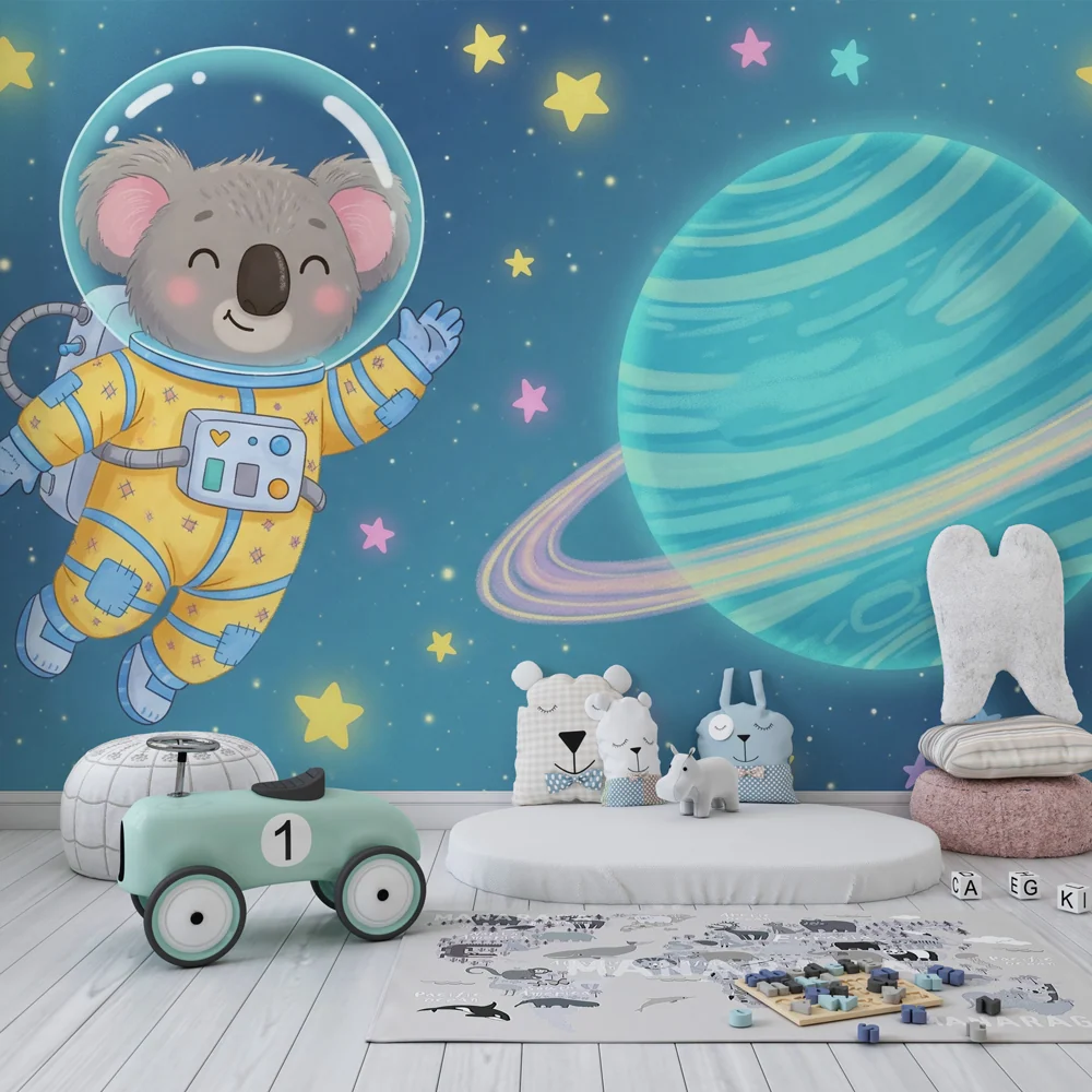 Papel de parede crianç | Koala astronauta e cosmos