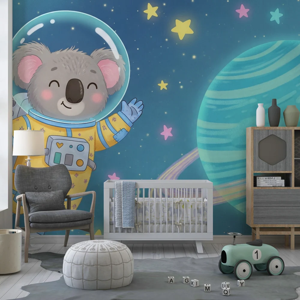 Papel de parede crianç | Koala astronauta e cosmos
