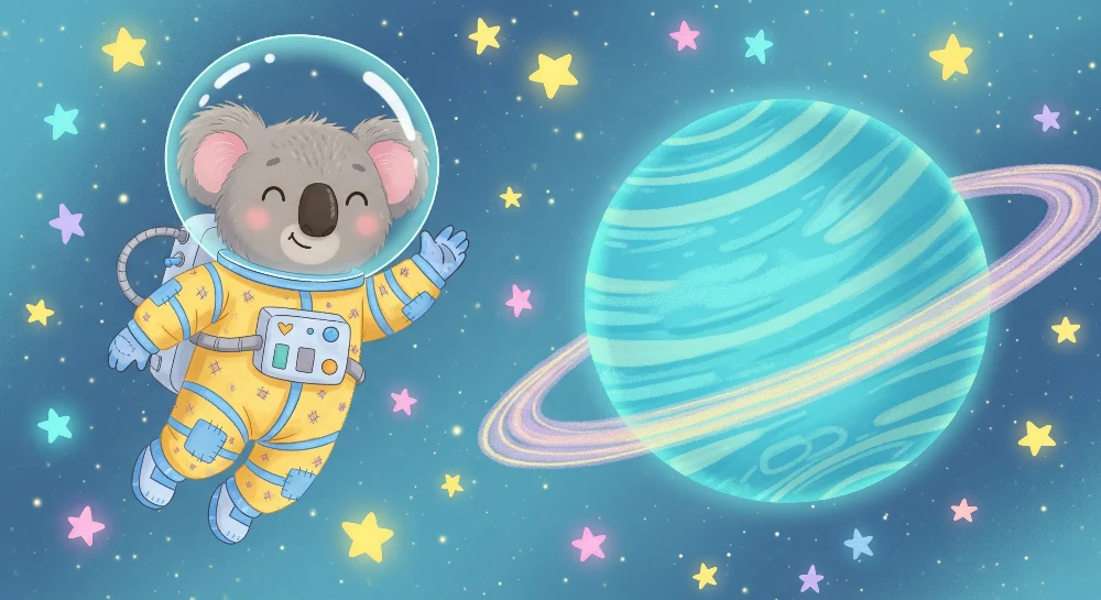 Papel de parede crianç | Koala astronauta e cosmos