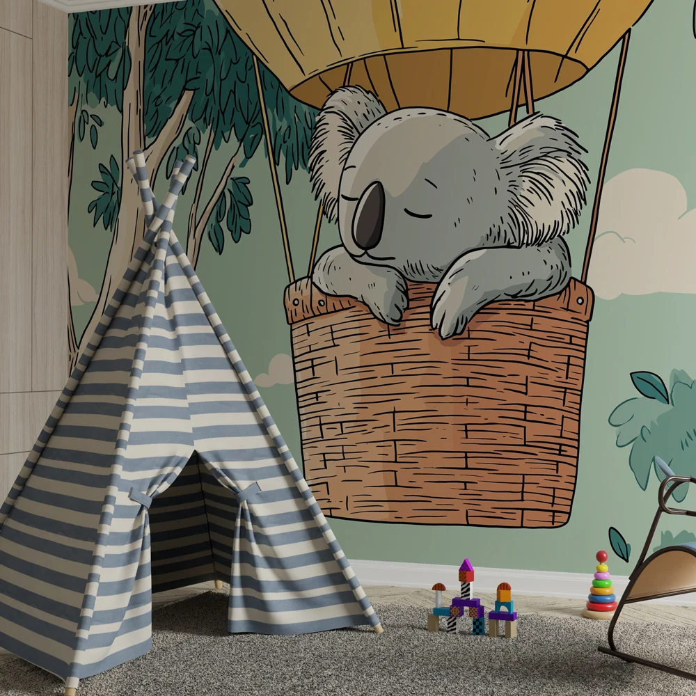 Papel de parede crianç | Koala em balão de ar quente