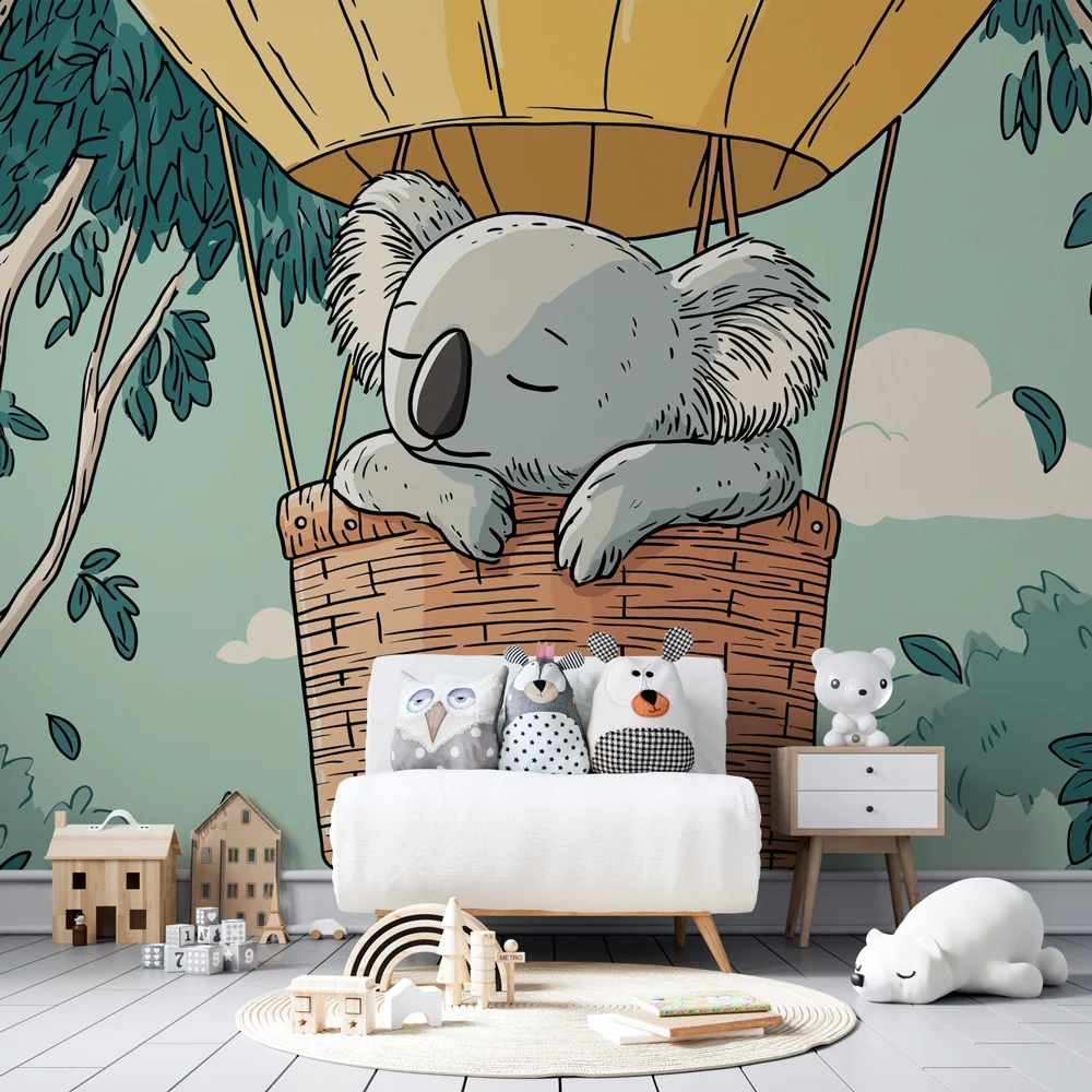 Papel de parede crianç | Koala em balão de ar quente