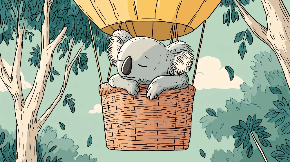 Papel de parede crianç | Koala em balão de ar quente