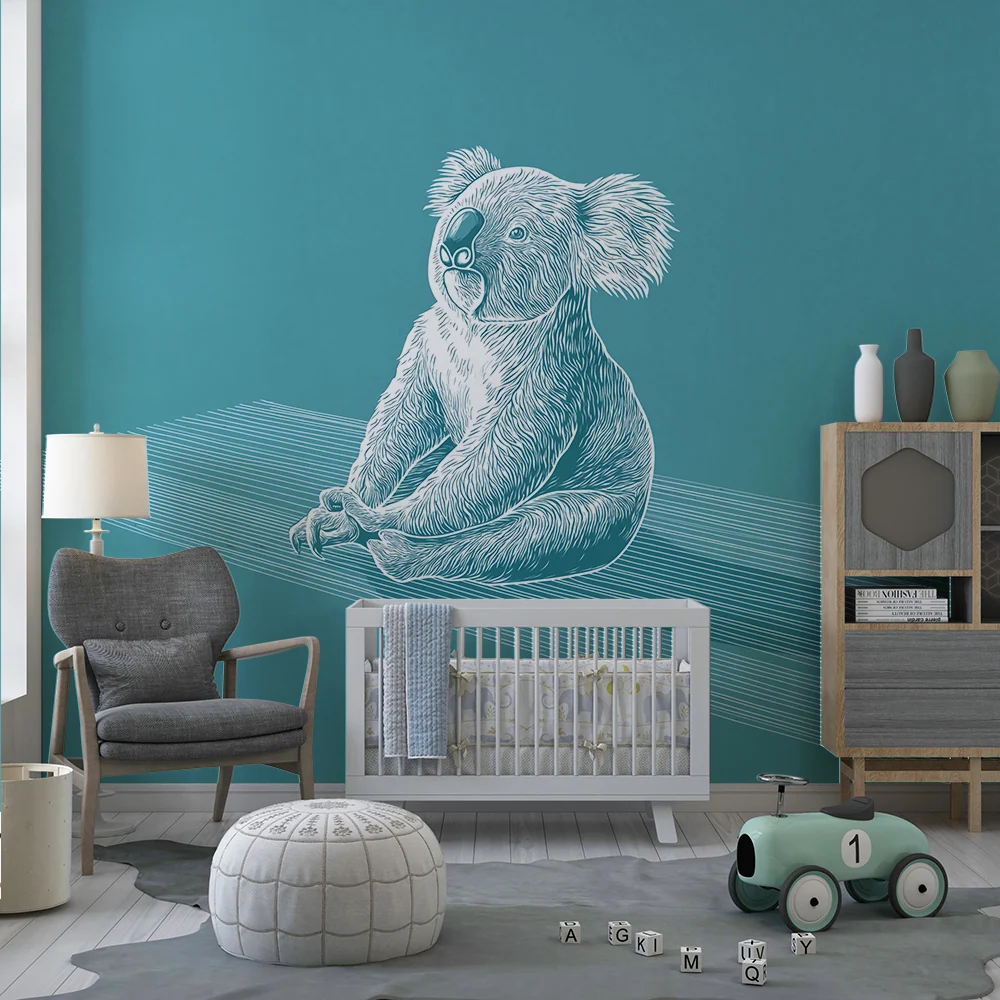 Papel de parede crianç | Koala fofo meditando em fundo turquesa