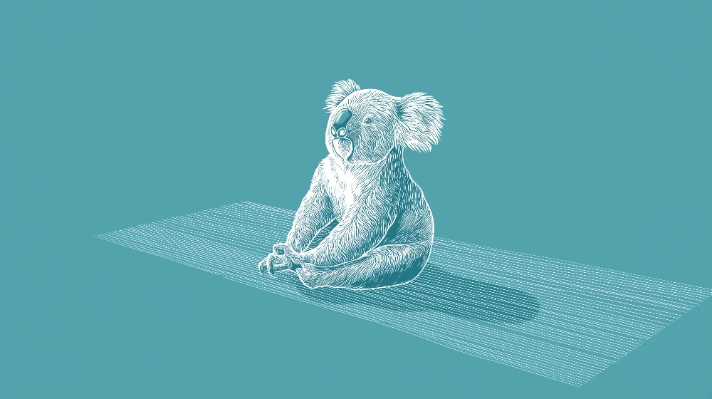 Papel de parede crianç | Koala fofo meditando em fundo turquesa