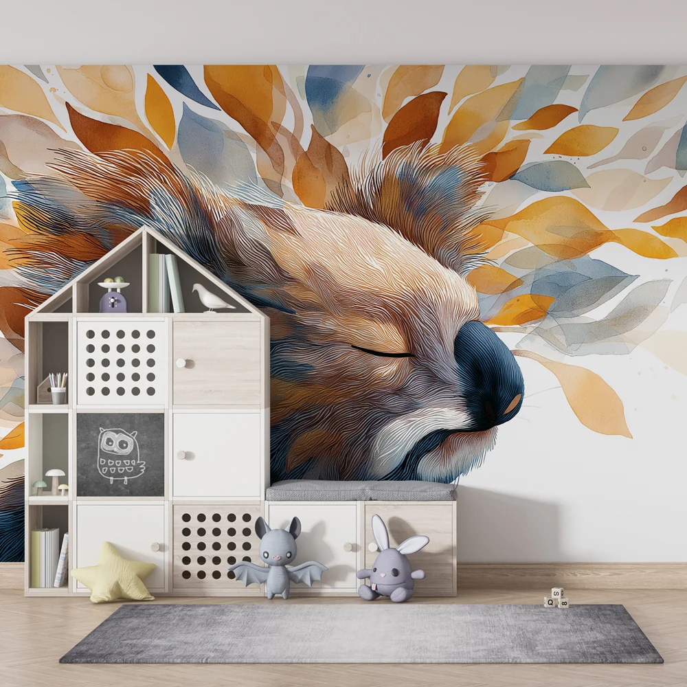 Papel de parede crianç | Koala e folhas coloridas