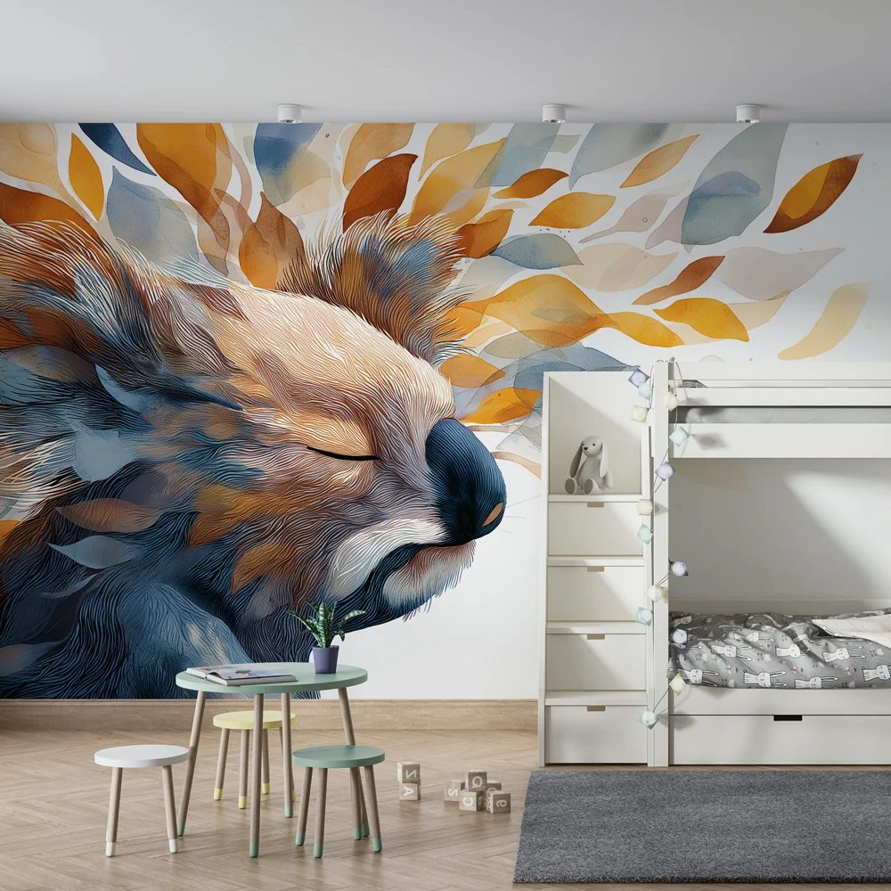 Papel de parede crianç | Koala e folhas coloridas