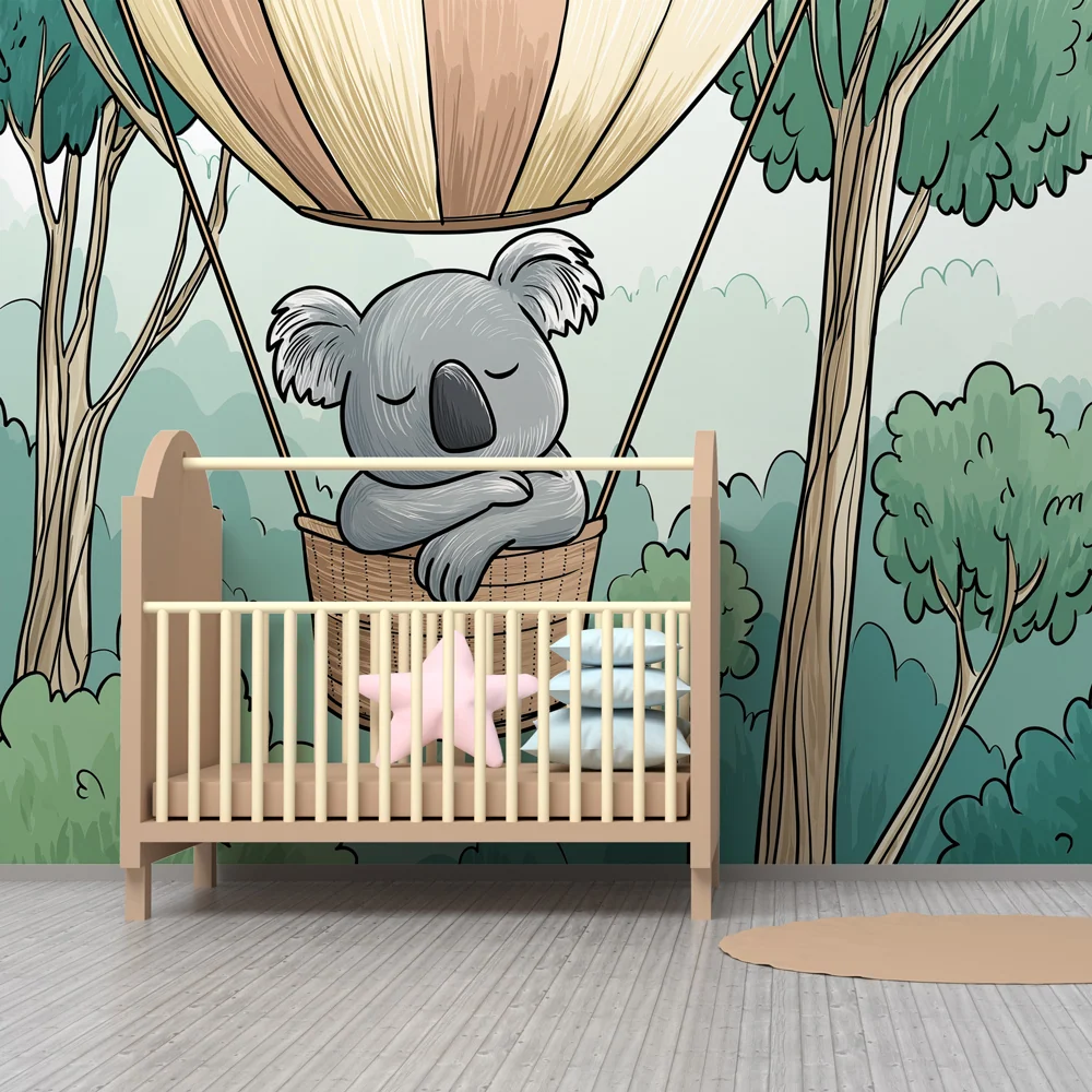 Papel de parede crianç | Koala num cesto acima da floresta