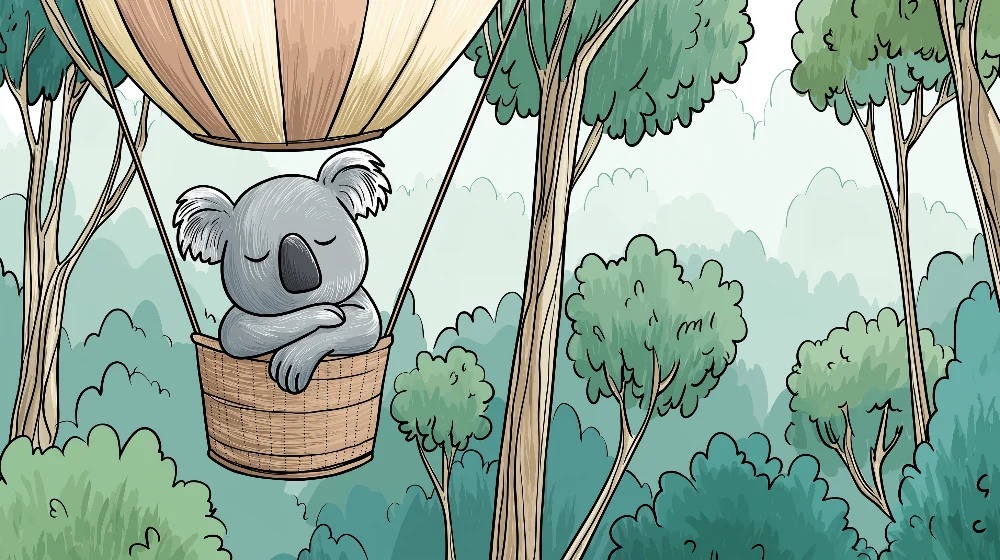 Papel de parede crianç | Koala num cesto acima da floresta