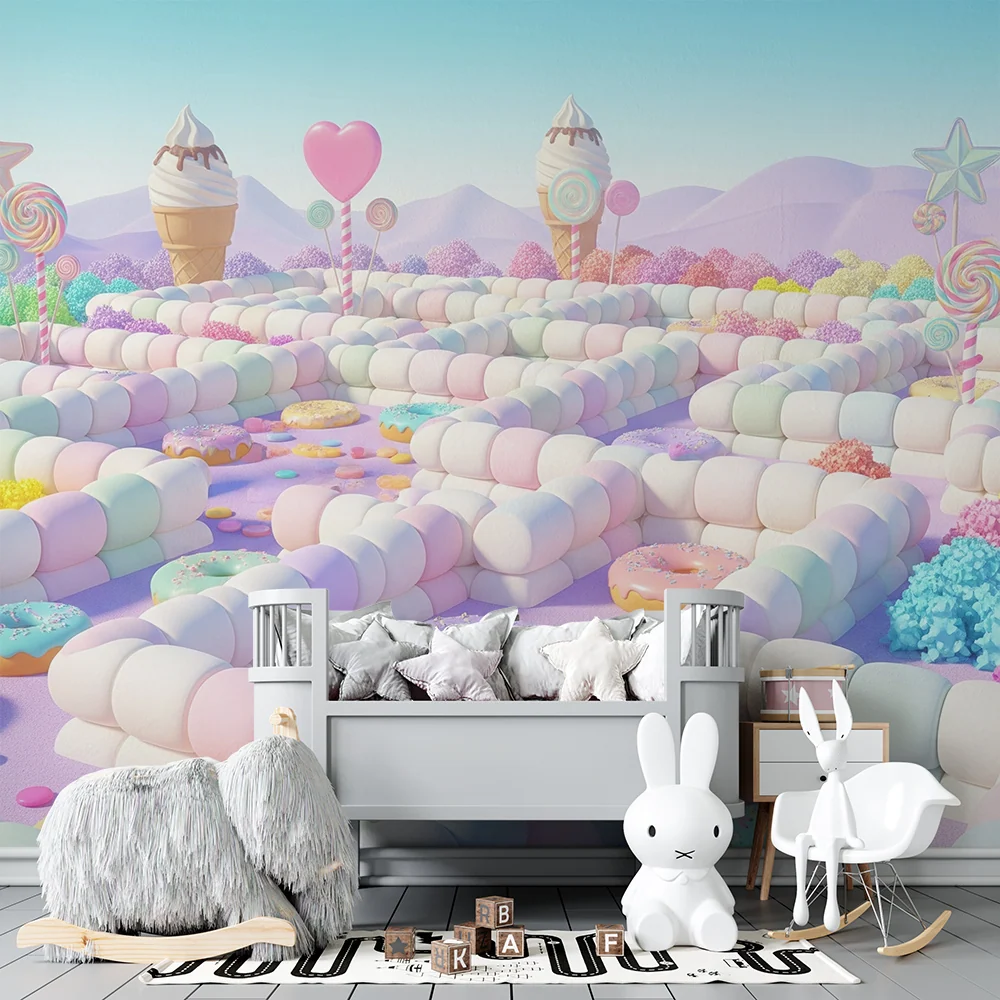 Papel de parede crianç | Labirinto doce com doces e bolos coloridos