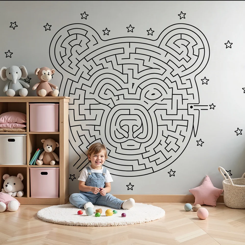 Papel de parede crianç | Labirinto em forma de urso com estrelas