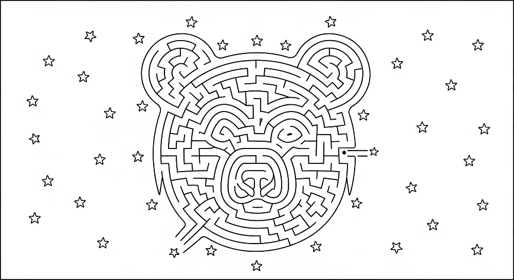 Papel de parede crianç | Labirinto em forma de urso com estrelas
