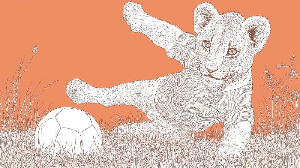 Papel de parede crianç | Leão jogador de futebol em fundo laranja