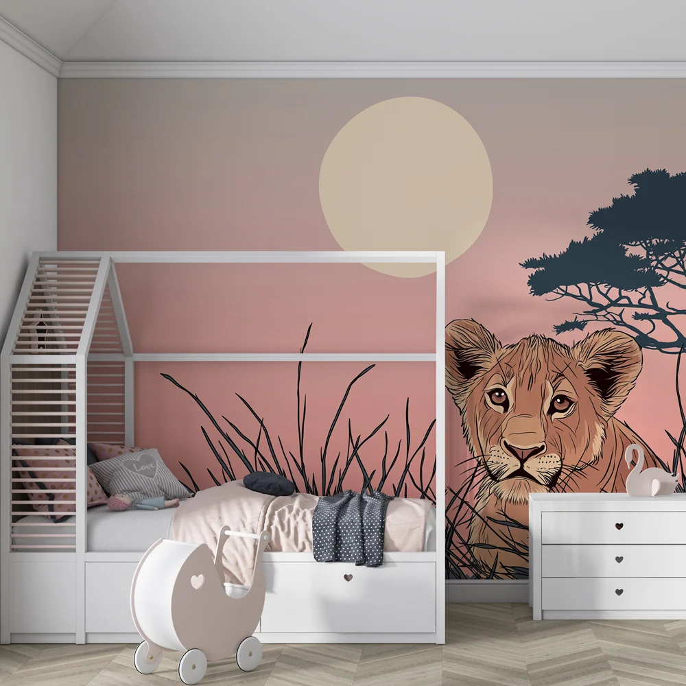 Papel de parede crianç | Leão ao pôr do sol