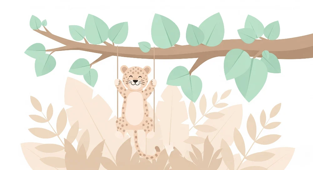 Papel de parede crianç | Leopardo alegre no baloiço