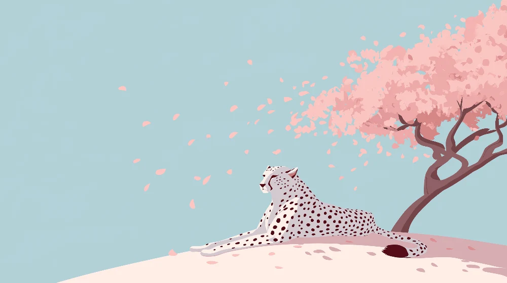 Papel de parede crianç | Leopardo branco sob uma cerejeira em flor