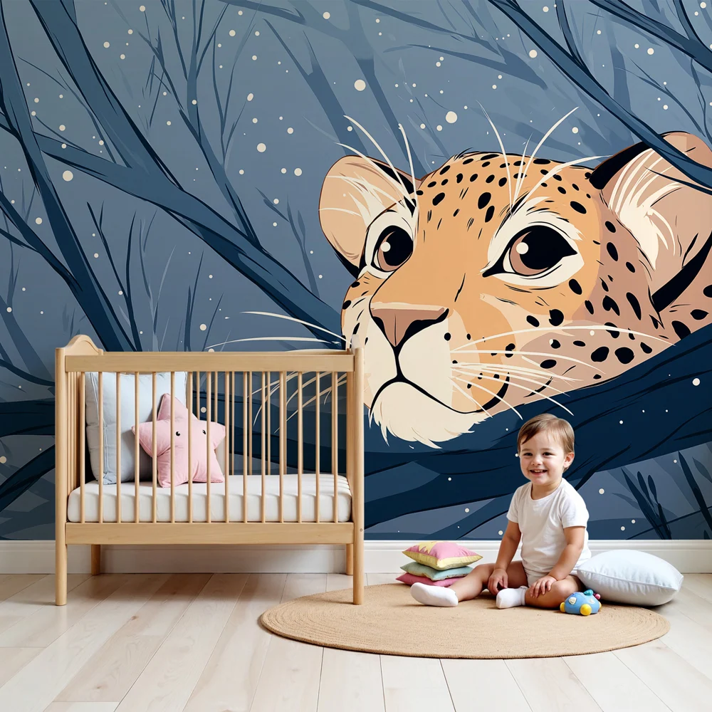 Papel de parede crianç | Leopardo curioso em uma paisagem nevada