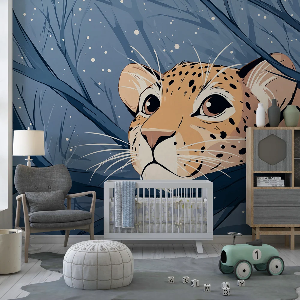 Papel de parede crianç | Leopardo curioso em uma paisagem nevada