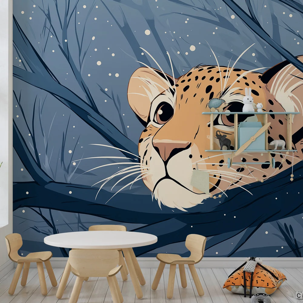 Papel de parede crianç | Leopardo curioso em uma paisagem nevada