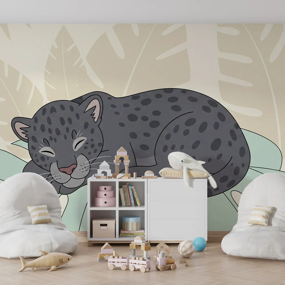 Papel de parede crianç | Leopardo escuro adormecido na selva