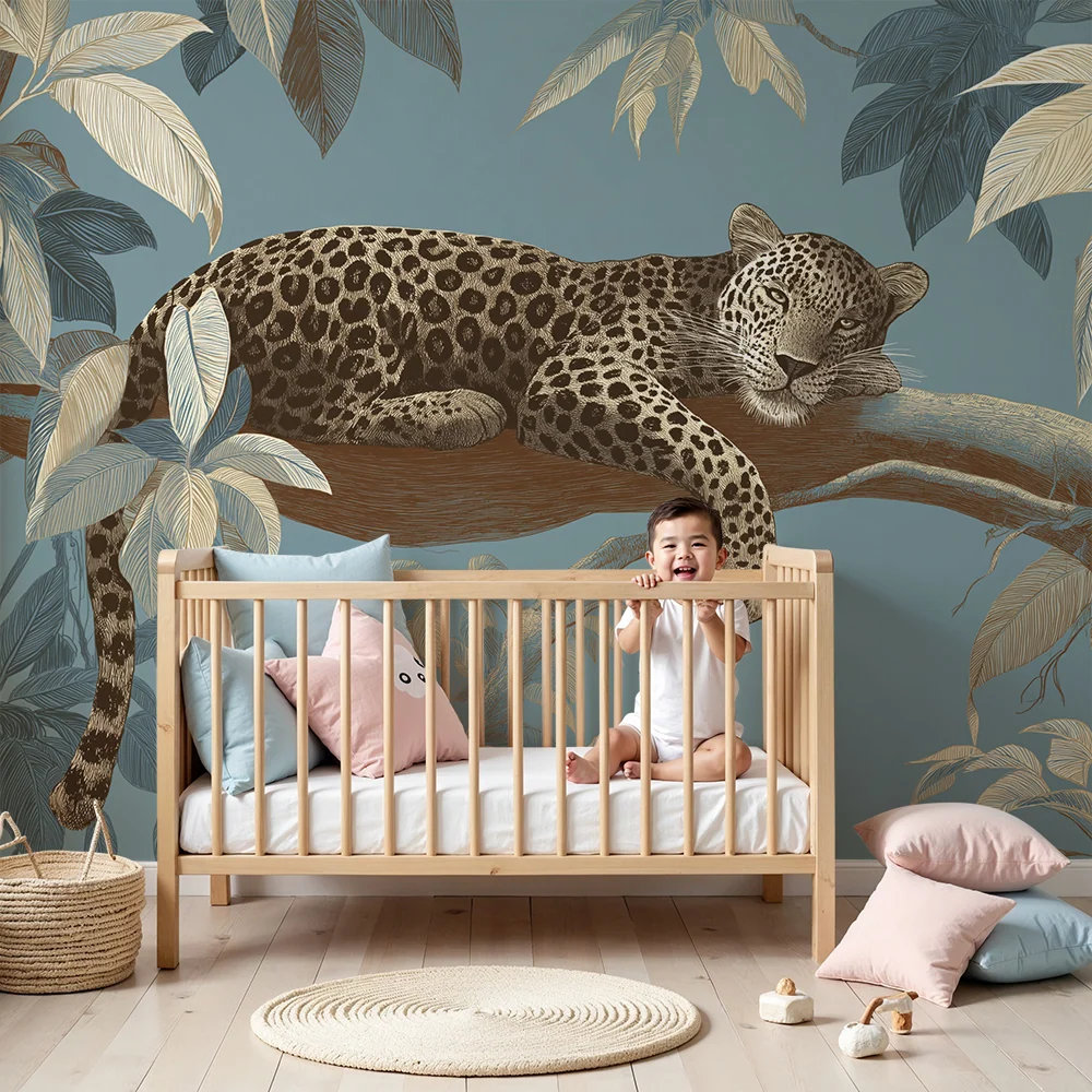 Papel de parede crianç | Leopardo majestoso descansando na selva