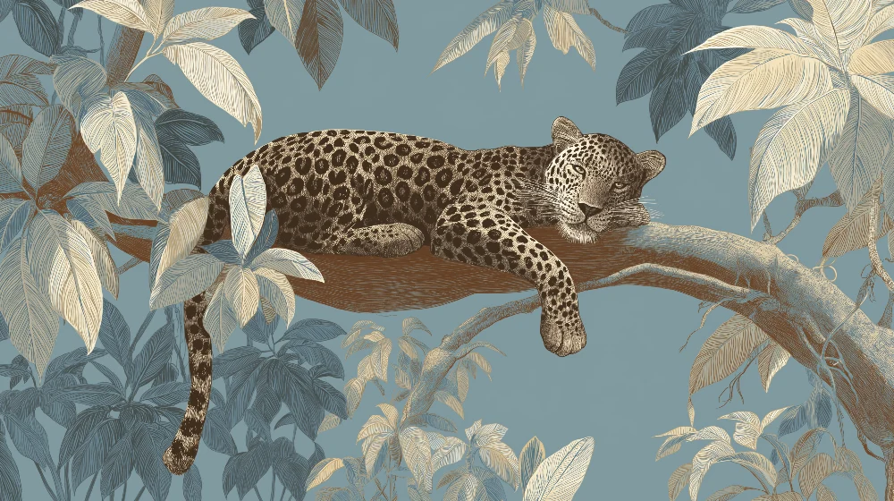 Papel de parede crianç | Leopardo majestoso descansando na selva
