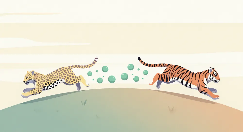 Papel de parede crianç | Leopardo e tigre em plena corrida com bolhas coloridas