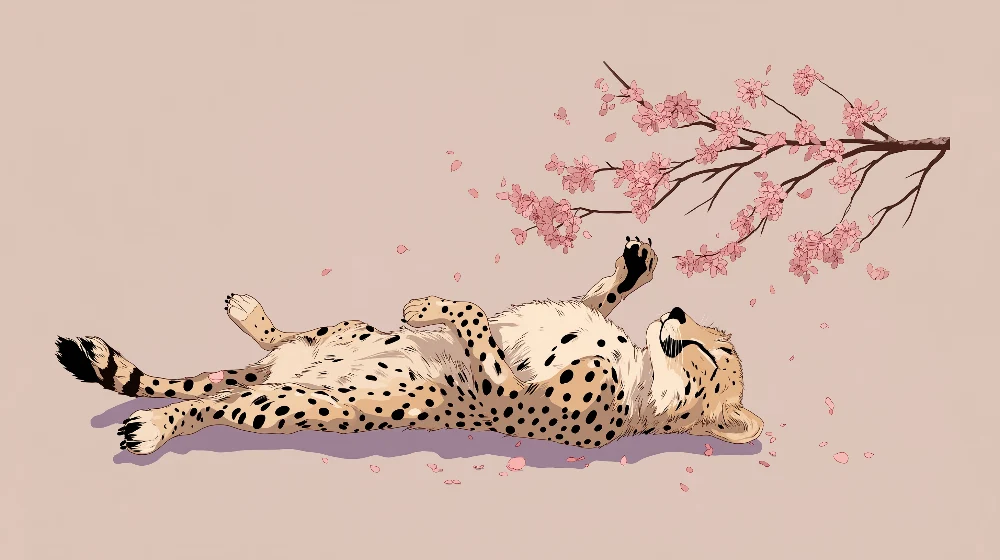 Papel de parede crianç | Leopardo tranquilo sob as flores de cerejeira