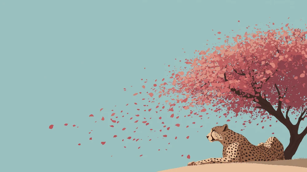 Papel de parede crianç | Leopardo tranquilo sob uma cerejeira em flor