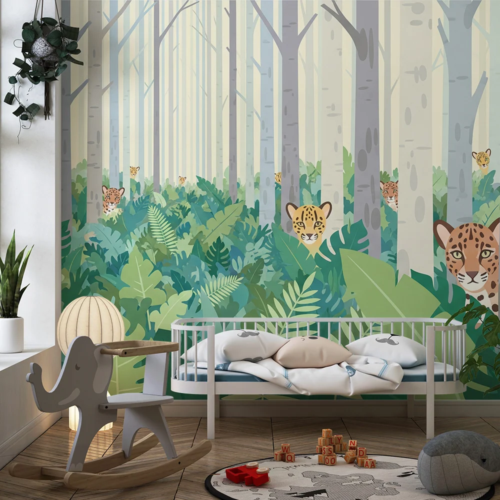Papel de parede crianç | Leopardos travessos numa floresta verdejante