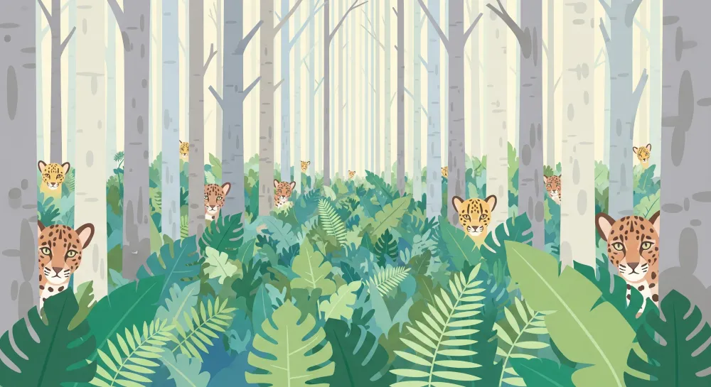 Papel de parede crianç | Leopardos travessos numa floresta verdejante