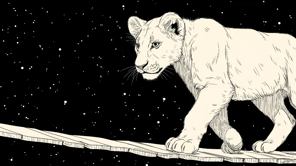 Papel de parede crianç | Leãozinho explorador no espaço estrelado
