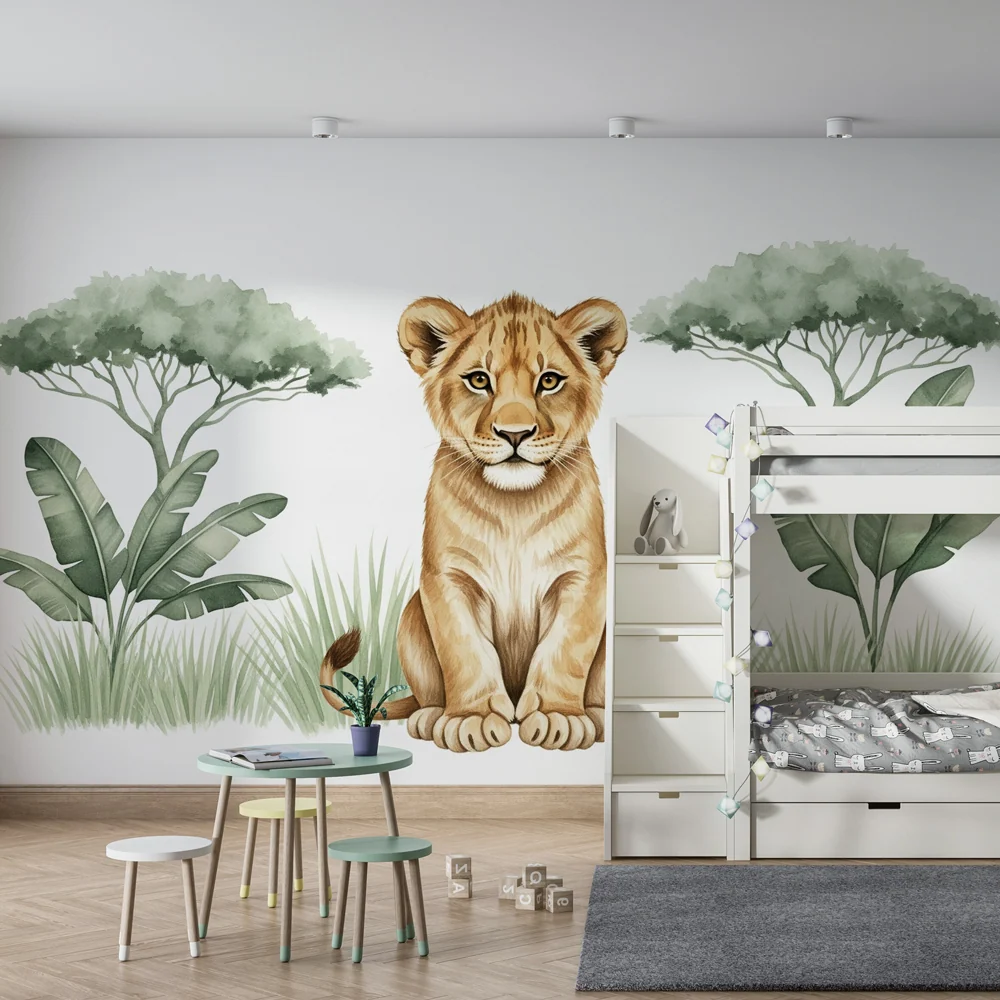 Papel de parede crianç | Leãozinho fofo na savana