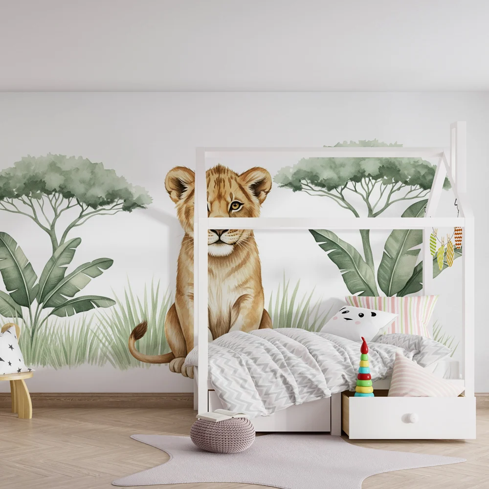 Papel de parede crianç | Leãozinho fofo na savana