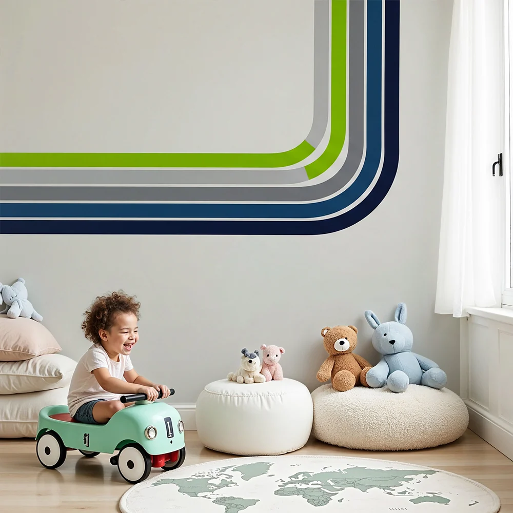 Papel de parede crianç | Linhas modernas e coloridas para um ambiente dinâmico