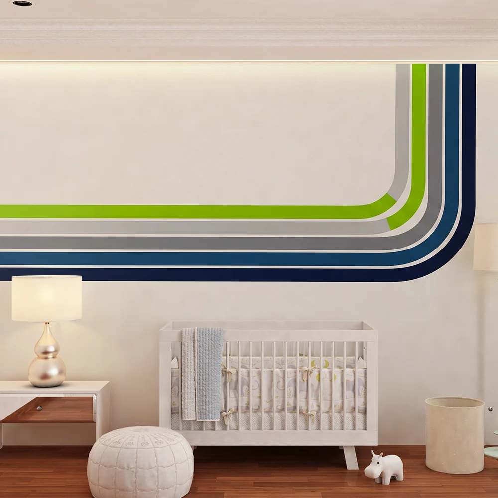 Papel de parede crianç | Linhas modernas e coloridas para um ambiente dinâmico
