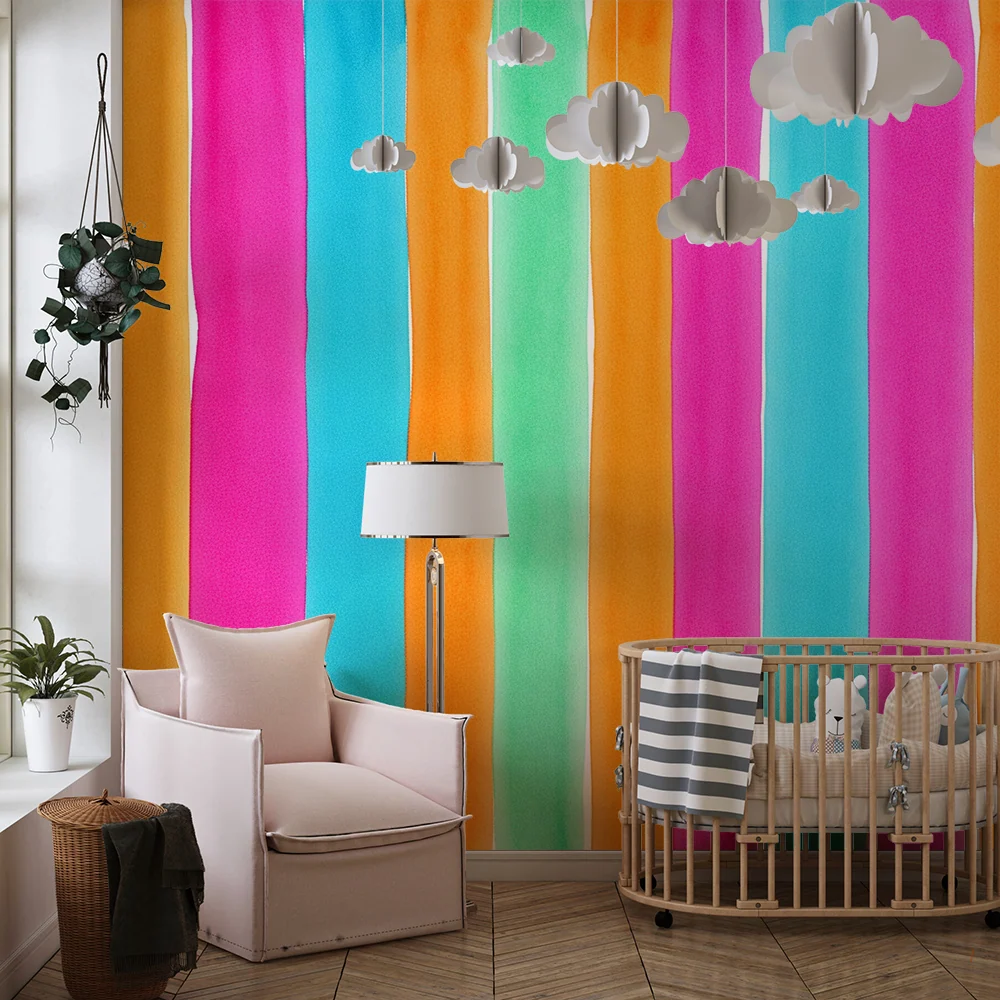 Papel de parede crianç | Listras coloridas em aquarela para um ambiente alegre