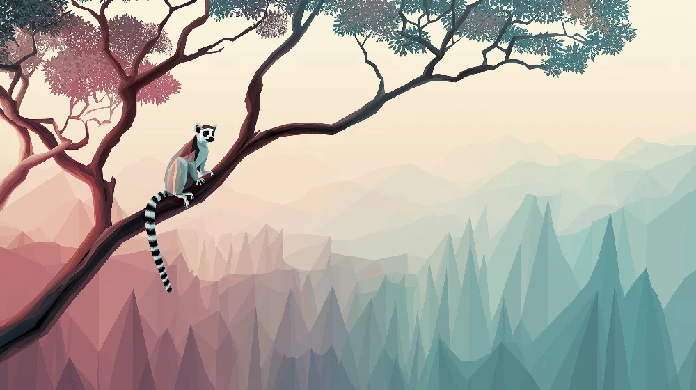 Papel de parede crianç | Lémure em um galho com paisagem de montanha