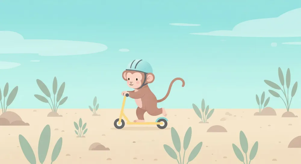 Papel de parede crianç | Macaco aventureiro de trotinete