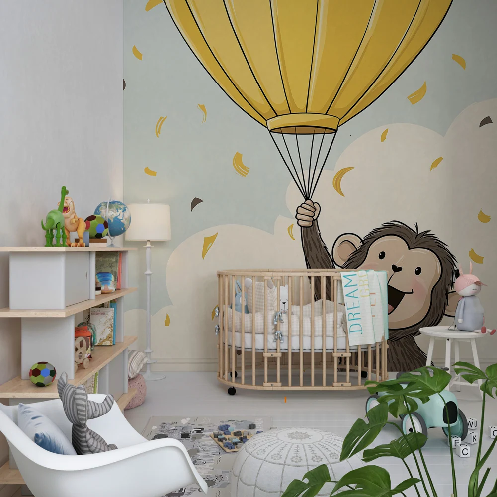 Papel de parede crianç | Macaco feliz e céu colorido