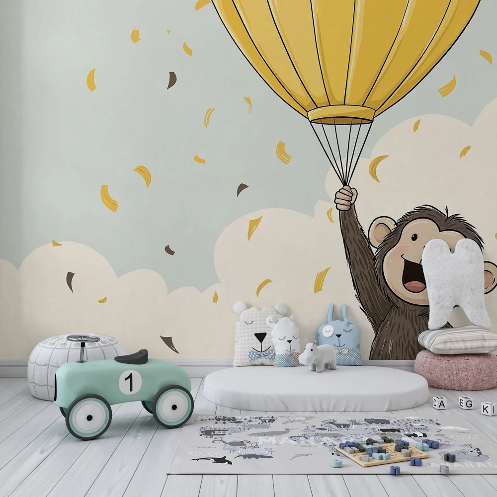 Papel de parede crianç | Macaco feliz e céu colorido