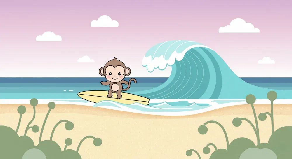 Papel de parede crianç | Macaco na prancha de surf