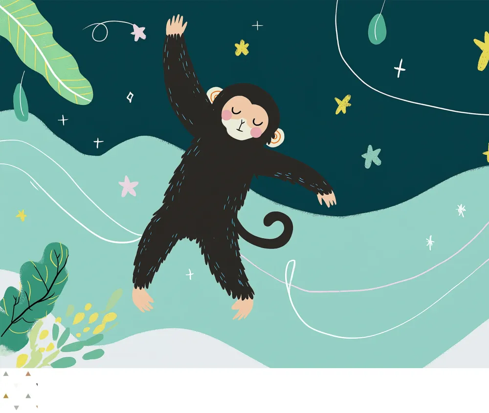 Papel de parede crianç | Macaco travesso em um céu estrelado