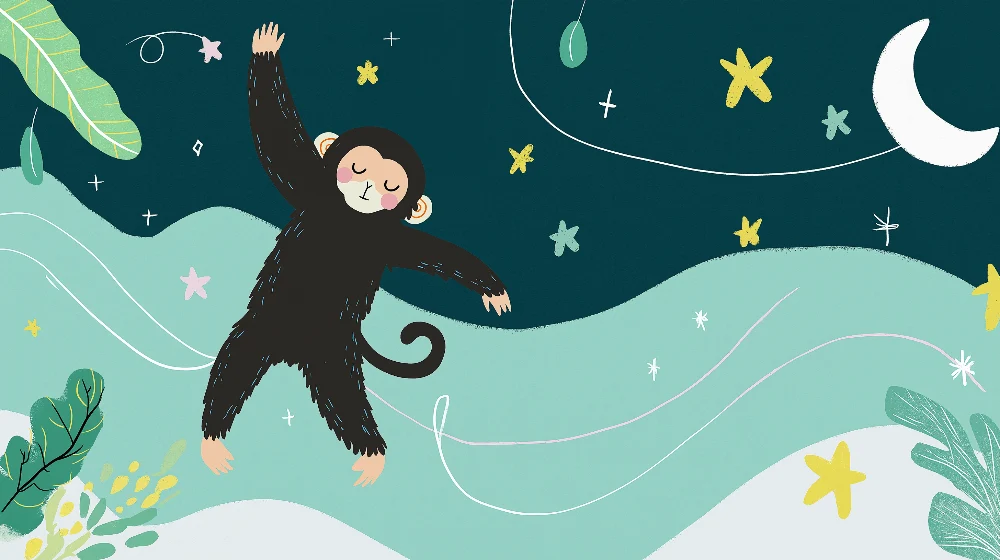Papel de parede crianç | Macaco travesso em um céu estrelado