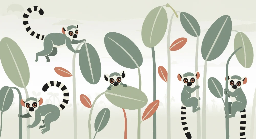 Papel de parede crianç | Macacos travessos numa selva estilizada