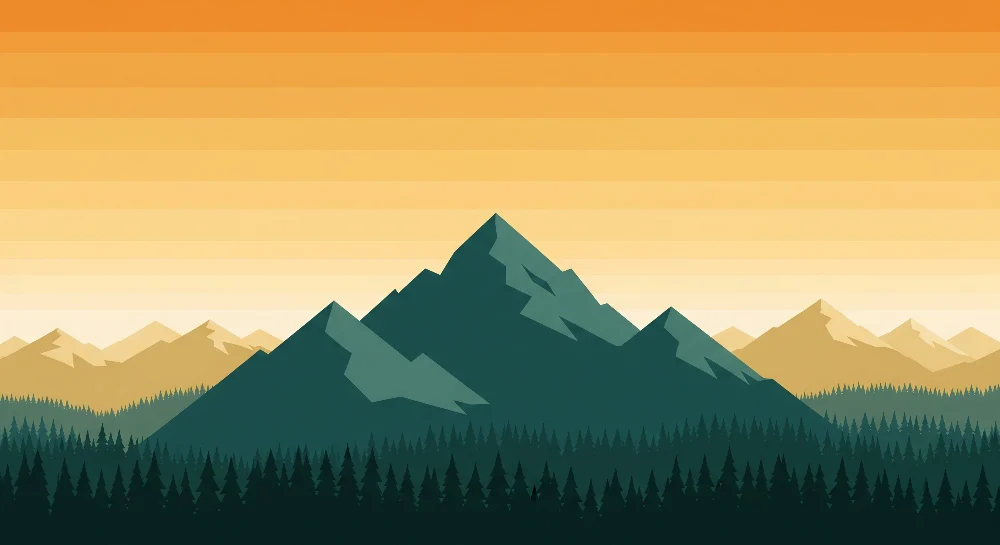 Papel de parede crianç | Majestosas montanhas e floresta verdejante ao pôr do sol