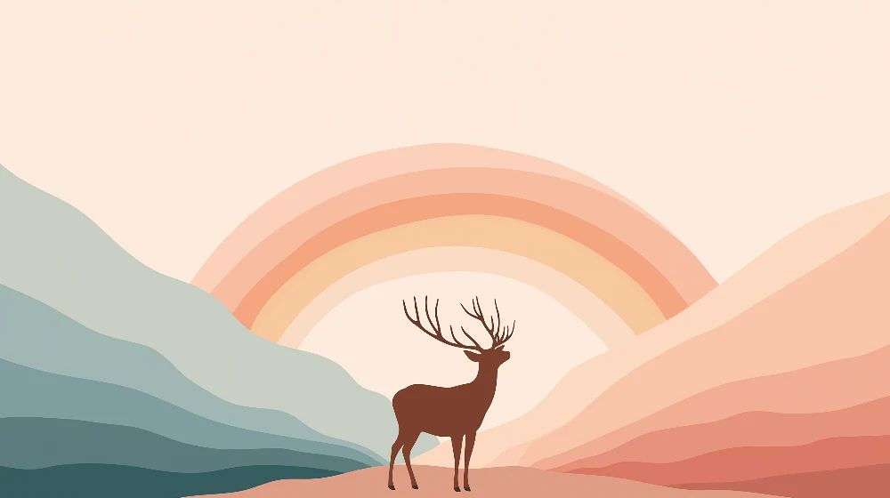 Papel de parede crianç | Majestoso veado sob um arco-íris pastel