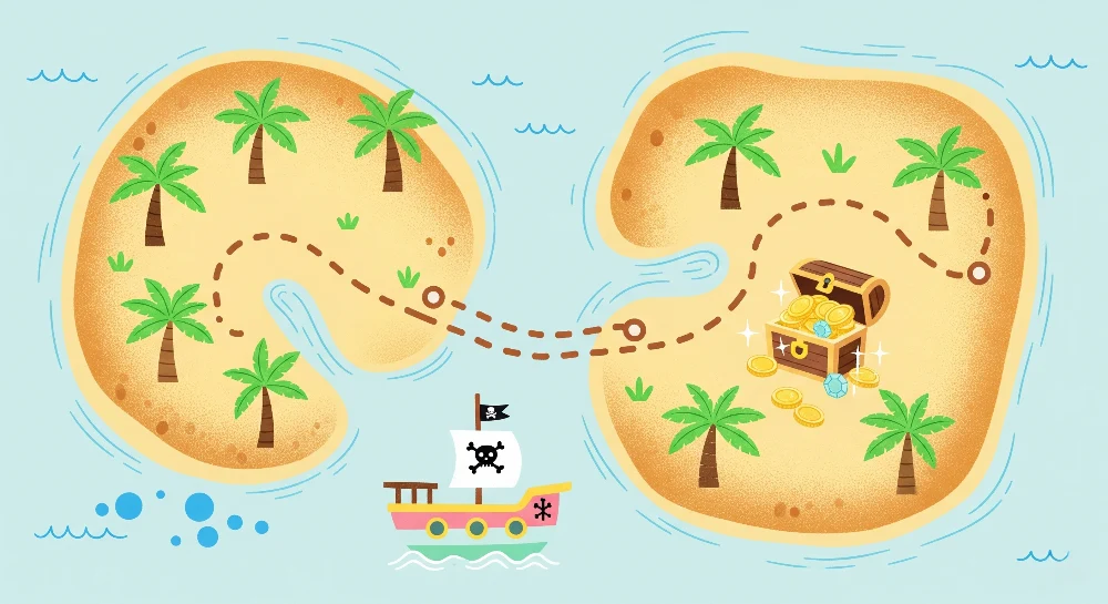 Papel de parede crianç | Mapa do tesouro pirata e ilha tropical